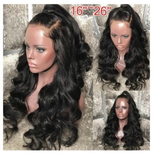 Hot selling European and American women's wig with long curly hair and big waves, black synthetic front lace wig head