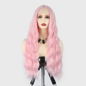 New popular European and American wig on AliExpress, ladies' pink synthetic front lace headband, wavy rolled wig