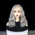 Foreign trade wig Bob style gray split straight hair short hair front lace wig high temperature silk synthetic wig factory