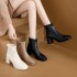 Short boots for children, 2024 autumn and winter new style square toe, thick heel, slim boots, back zipper, high-end boots, high heels