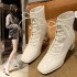 Korean style fashion boots, women's British style lace up short boots, thick heels, fashionable high heels, square toe casual short boots