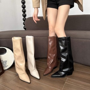 High leg pants boots for children in the autumn of 2024, pointed, thick heel, long leg, high-end feel, with European and American plus size boots