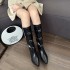 High heeled boots for children, 2024 autumn pointed European and American plus size, belt buckle, back zipper, high-end feel boots