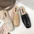 Half slipper women's 2023 summer new item with leather toe cover, breathable middle heel, ladies' slippers square toe