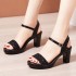 One button high-heeled sandals for women 2023 new summer style Roman sandals for women with thick heels, model walking women's shoes