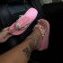 Independent Station Trendy Cute Kitten Thick Bottom Flip flops Fashion Water Diamond Gemstone Pearl Beach Slippers Shoes