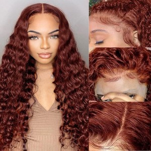 Reddish Brown Deep Wigs Front Lace Human Hair Splicing Wig Red Brown Human Hair