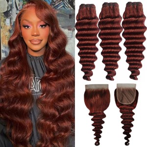 European and American real hair wig, hair curtain, transparent lace hair block, loose deep bundle, human hair