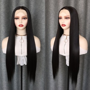 13 * 6 Japanese silk synthetic wig with lace front, split # 2 black long hair synthetic semi machine-made headband