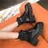 2021 Autumn/Winter New Lacquer Pocket Boots Thick Bottom Sponge Cake Motorcycle Martin Boots Women's British Style Large Lace Short Boots