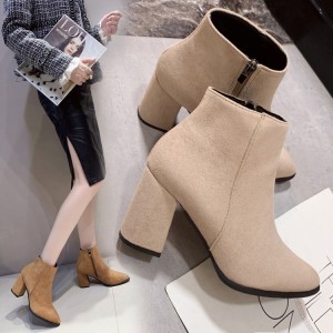 High heeled boots for children, 2023 autumn new style, side zipper suede pointed Korean version Ladies boots, fashionable thick heel