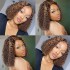 Piano color P color 4/27 color Kinky Curly Bob Wig real hair wig women's headband