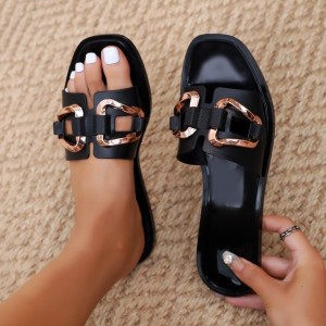 2024 Summer New Women's Shoes Simple Flat Solid Color Sandals Women's Outerwear Fashion Retro Trendy Women's Slippers Wholesale