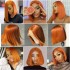 Front lace short hair cover, real hair wig 4x4 closure, bob wig 350 # Orange color