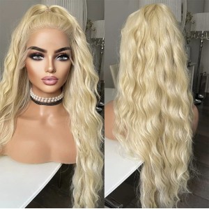 Hot selling wig, explosive synthetic front lace long curly hair, European and American 613 color wavy long hair headband