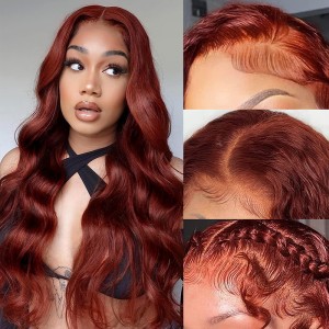 Reddish Brown real hair wig, brown red headband, body wave wigs, human hair