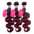 European and American wig piece real hair curtain 1b/99j Body wave bundles with closure wine red