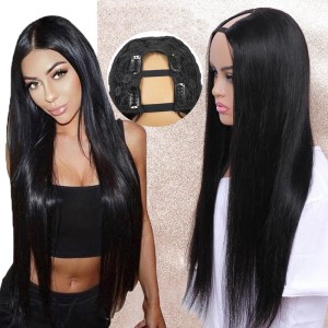 Human Hair U-Part Wig Straight Hair 150% Density Women's Wig Headset