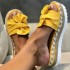 Amazon Europe and America Large Summer New Style Slope Heel Bow Cool Slippers Thick Bottom Hemp Rope Woven Beach Women's Shoes