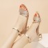 New Low Heel Coarse Heel Buckle Women's Sandals Pendant Water Diamond Women's Shoes High Heel Sandals