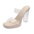 High heeled slippers for women in the summer of 2024, a new style with a straight strap for outdoor wear. Fashionable, thick heel, transparent, and fun. Bed sneakers