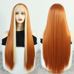 Hot selling wigs from Europe and America, fashionable women's synthetic headbands, orange long hair, Amazon synthetic front lace