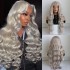 Hot selling wig, explosive synthetic front lace long curly hair, European and American light gray wavy long hair headband