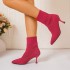 Foreign trade plus size 2024 autumn new item European and American cross-border high heels solid color pointed elastic fabric plus size fashion boots 43