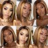 4x4lace closure bob wig p4/27 piano color real hair wig headband T part bob