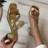 Fashion foreign trade plus size thick heel boutique cool slippers for women 2024 summer new gold fine strap square head outdoor cool slippers