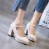 High heels, single shoes, women's 2024 spring new item, thick heel buckle, Korean version, shoes women, solid color, Korean version, round toe