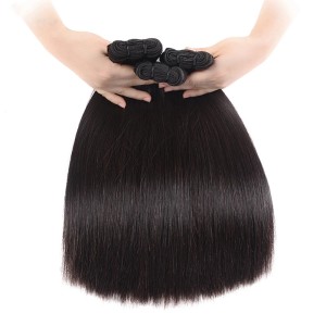 High amplitude double drawn bone straight hair with one or two levels of hair curtains and straight hair at both ends