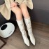 High heeled boots for children, 2024 autumn pointed European and American plus size, belt buckle, back zipper, high-end feel boots