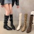 High boots for children, 2024 autumn new item, plus size long boots, pleated pile boots, slim boots, small square toe, high-end feel