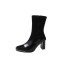 High heeled mid rise boots for children, 2024 autumn new style patent leather square toe high-end boots, slim boots, small stature