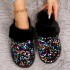 2024 Baotou sequined cotton slippers in foreign trade spot, women's flat bottom plush slippers, home indoor plush slippers, women's