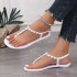 Grape Mom Summer New Vacation Style Thin Belt Pinch Toe Metal Buckle Flat Sandals Women's One Belt Non slip Sandals