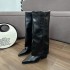 High leg pants boots for children in the autumn of 2024, pointed, thick heel, long leg, high-end feel, with European and American plus size boots