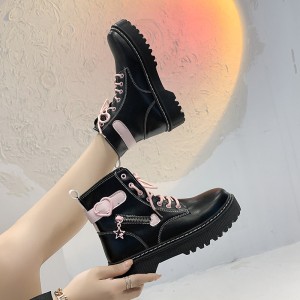 Mid length boots for children 2023 autumn new student thick sole 4CM front lace up stitching fashion Martin boots