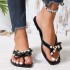 Xiaoxiangfeng flat toe flip flops women's summer new sparkling pearl buckle casual versatile beach sandals