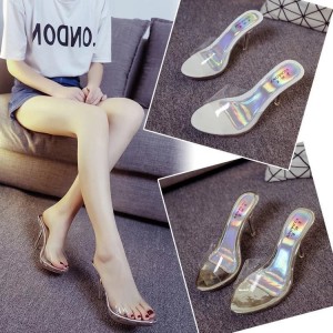 High heeled sandals for women 2023 summer new item, slim and sexy ladies slippers 2020 PVC transparent