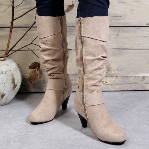 2024 Foreign Trade Source Matte Velvet Spring and Autumn Women's Boots Belt Buckle High Barrel Knight Boots Coarse Heel Shoes Wish Amazon Speed