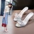 High heeled sandals for women in summer 2024, featuring rhinestones, fashionable outerwear, and women's slippers in one line