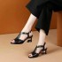 Summer New Fish Mouth Breathable Hollow Coarse Heel Korean One Button Mom Sandals