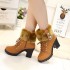 2013 Winter New Style Water Diamond High Heels Coarse Heels Hairy Mouth Short Boots with Velvet Martin Boots Women's Large Shoes