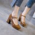 High heels, single shoes, women's 2024 spring new item, thick heel buckle, Korean version, shoes women, solid color, Korean version, round toe