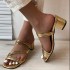 Fashion foreign trade plus size thick heel boutique cool slippers for women 2024 summer new gold fine strap square head outdoor cool slippers