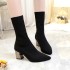 European and American New Knitted Face Martin Boots Women's Coarse Black Heels Round Head Large Bare Boots Knitted Boots Women's Shoes Foreign Trade