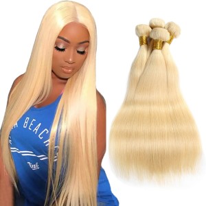 #613 straight human hair bundles, ladies' real hair curtains, golden wig