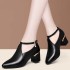 Coarse heeled, medium length, and custom-made shoes for women in the autumn of 2023. Versatile high heels, black soft leather shoes, soft soled women's shoes, mother's shoes